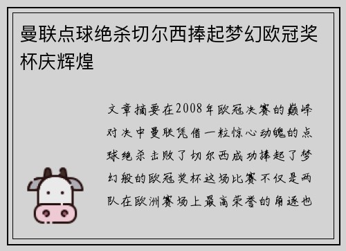 曼联点球绝杀切尔西捧起梦幻欧冠奖杯庆辉煌 曼联点球绝杀切尔西捧起梦幻欧冠奖杯庆辉煌