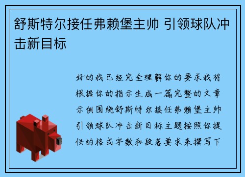 舒斯特尔接任弗赖堡主帅 引领球队冲击新目标 舒斯特尔接任弗赖堡主帅 引领球队冲击新目标